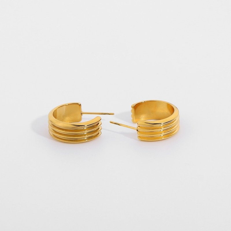 18K Vacuum Gold Plated L Stainless Steel Three-layer C Shape Tire Earrings-Jewearrings