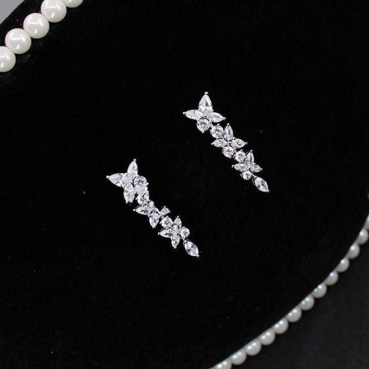 18k White Gold Moissanite Diamond Earrings Row Of Diamonds-Jewearrings