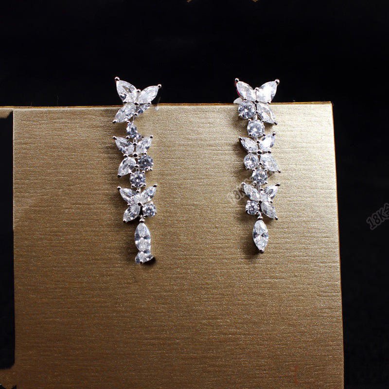 18k White Gold Moissanite Diamond Earrings Row Of Diamonds-Jewearrings