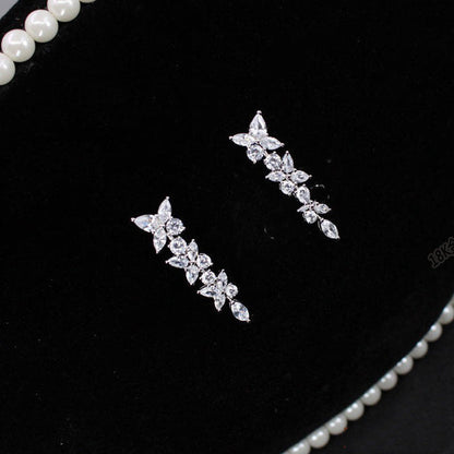 18k White Gold Moissanite Diamond Earrings Row Of Diamonds-Jewearrings