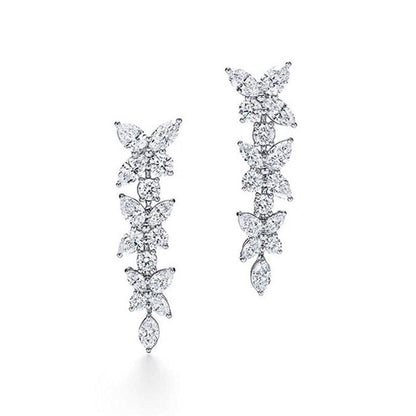 18k White Gold Moissanite Diamond Earrings Row Of Diamonds-Jewearrings