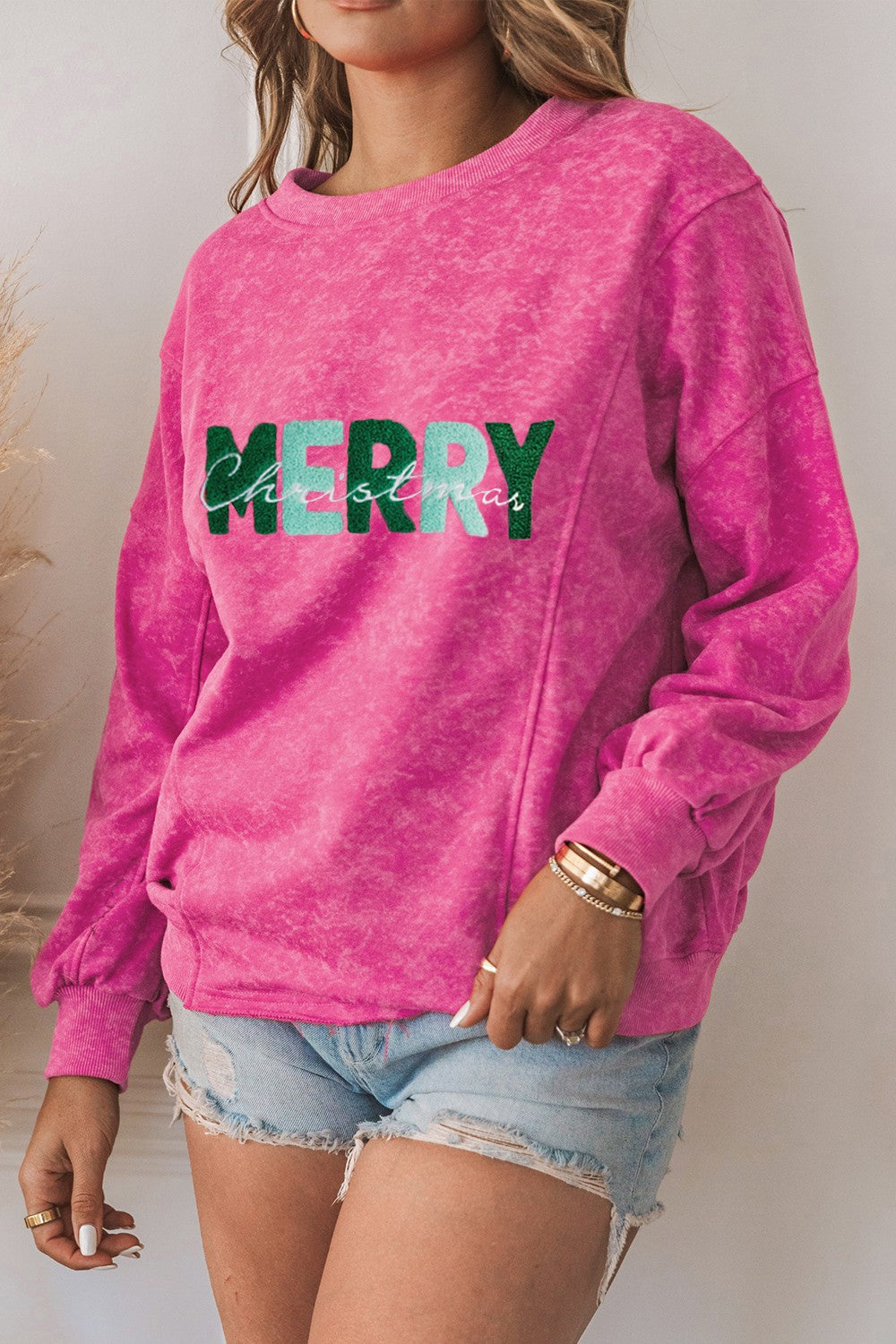 MERRY CHRISTMAS Round Neck Long Sleeve Sweatshirt-Jewearrings