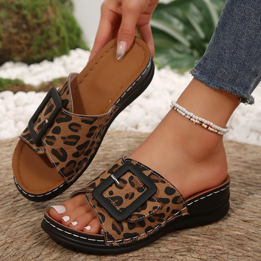 Suede Leopard Wedge Sandals-Jewearrings