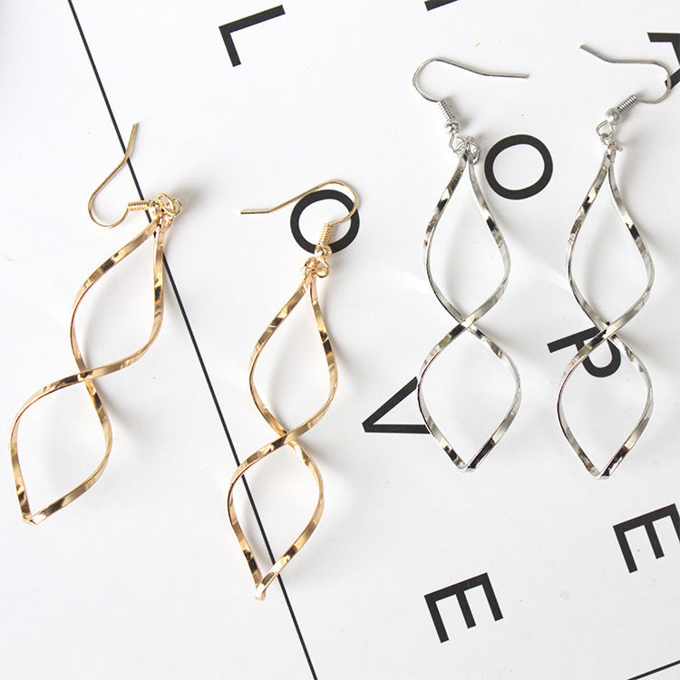 Wavy spiral cross curved earrings-Jewearrings