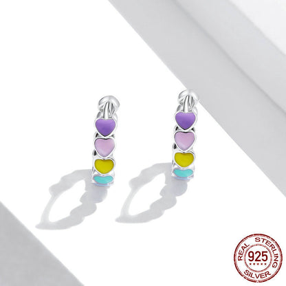 Sterling Silver Heart-shaped Rainbow Stud Earrings-Jewearrings