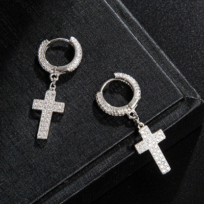 Double row zircon cross earrings-Jewearrings