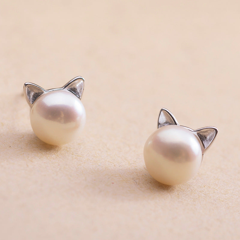 S925 silver simple original craft kitten hollow pierced earrings-Jewearrings