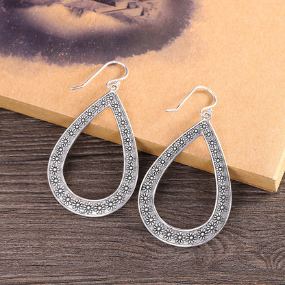 Women's Fashion Silver Engraved Floral Drop Earrings-Jewearrings