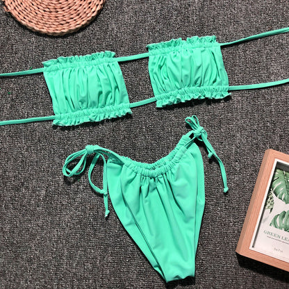 Frill Trim Ruched Bikini Set-Jewearrings