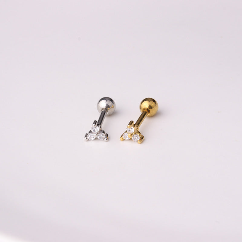 Stainless Steel Thick Rod Simple Zircon Stud Earrings-Jewearrings