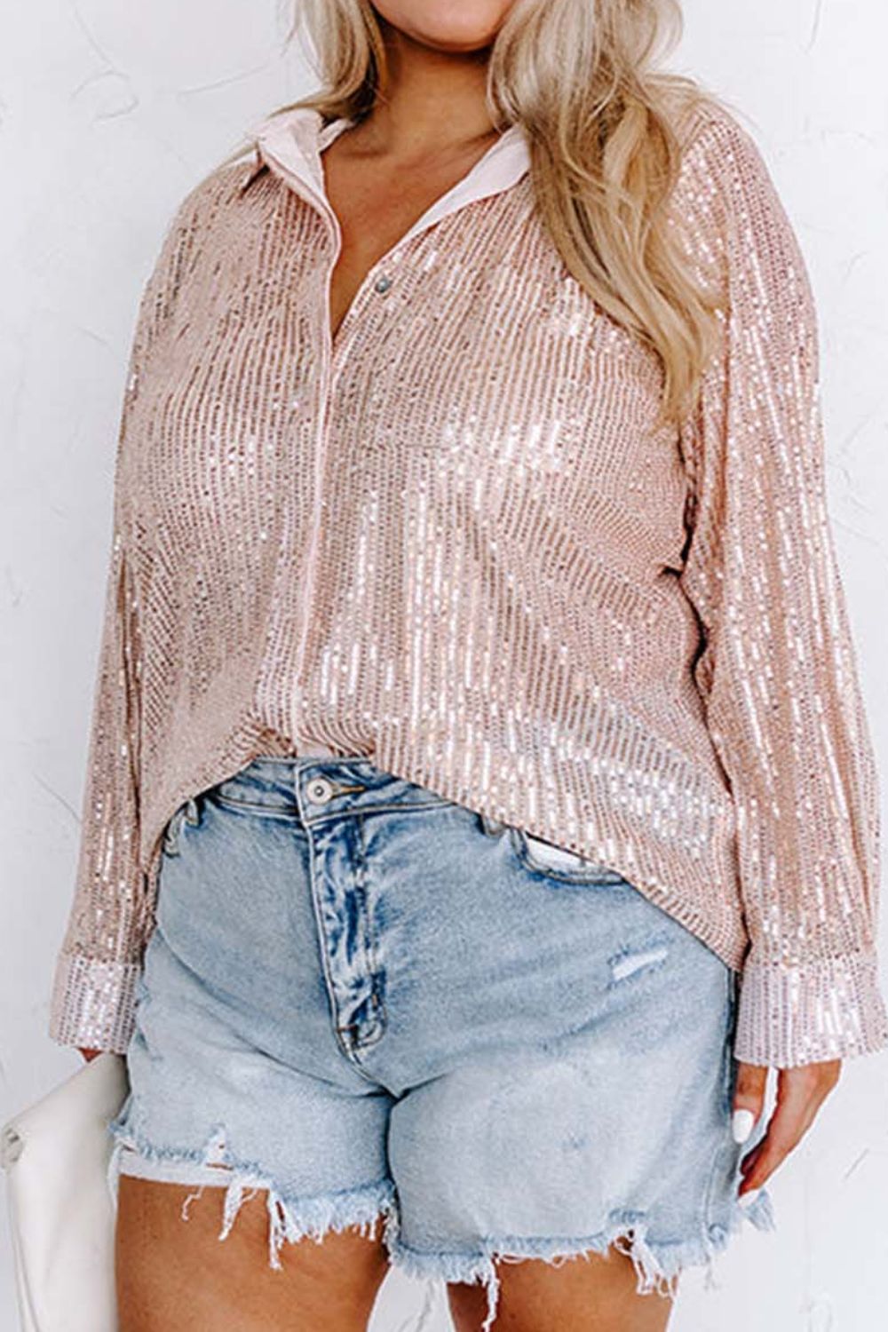 Plus Size Sequin Long Sleeve Shirt-Jewearrings