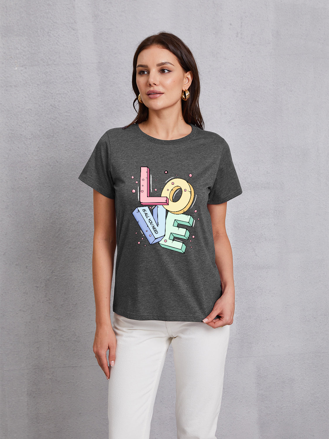 LOVE IS ALL YOU NEED Round Neck T-Shirt-Jewearrings