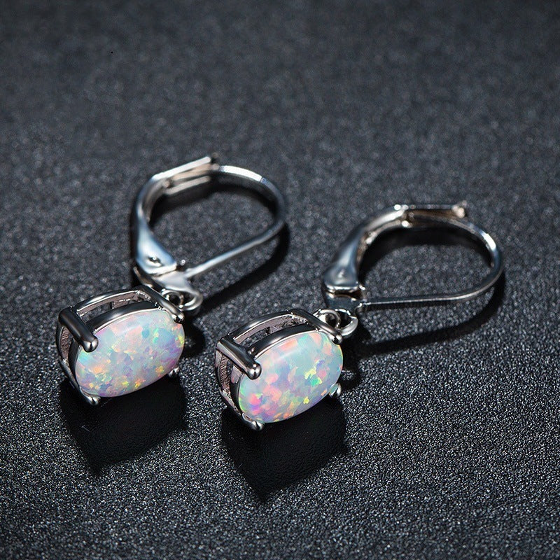 Four-prong Oval Opal Earrings European And-Jewearrings