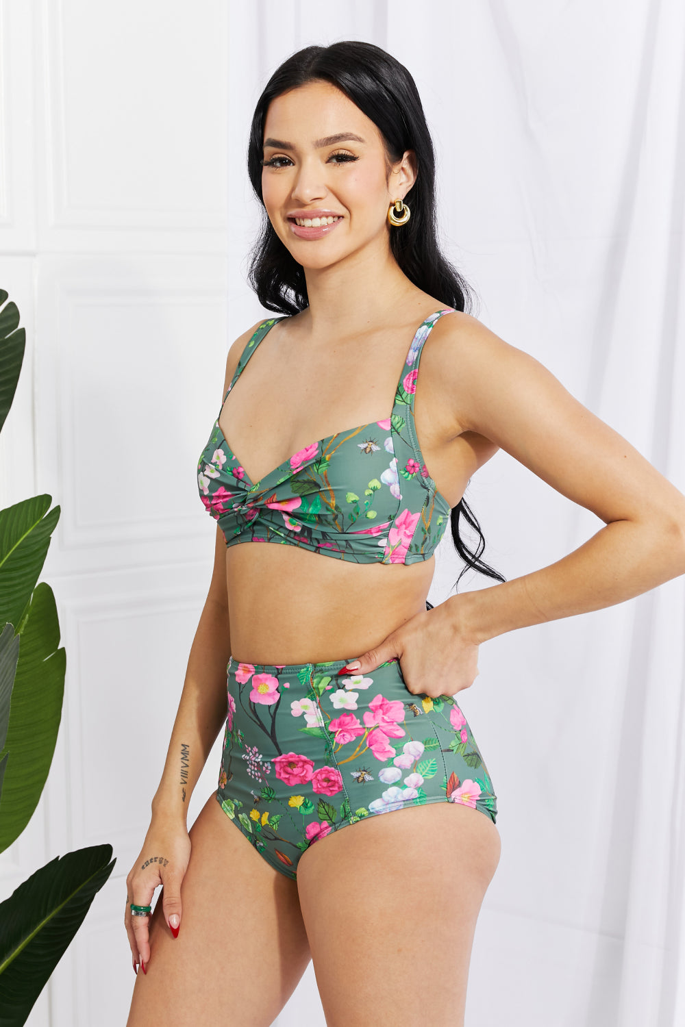 Marina West Swim Take A Dip Twist High-Rise Bikini in Sage-Jewearrings