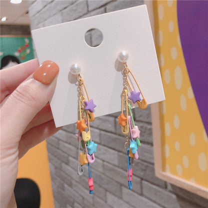 Star tassel paper clip earrings-Jewearrings