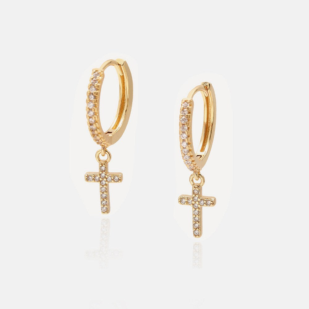 Cross zircon earrings-Jewearrings