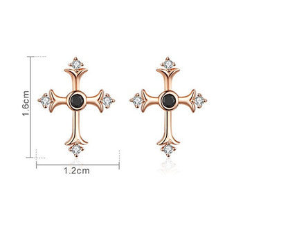 Vintage Rose Gold Plated Cross Stud Earrings-Jewearrings