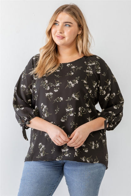 Zenobia Plus Size Floral Round Neck Blouse-Jewearrings