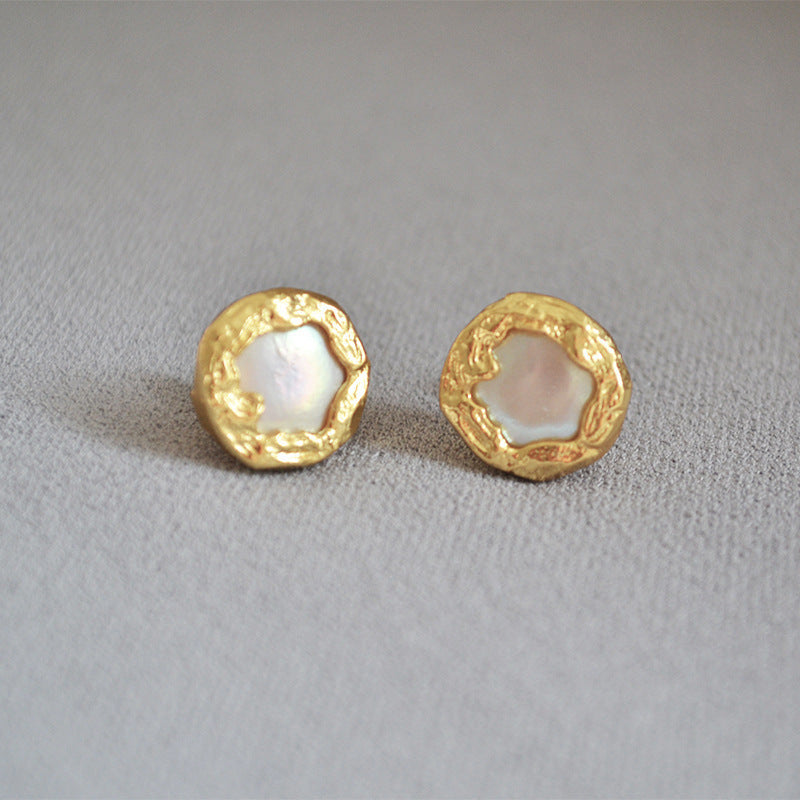 Vintage Irregular Texture Pearl Earrings-Jewearrings