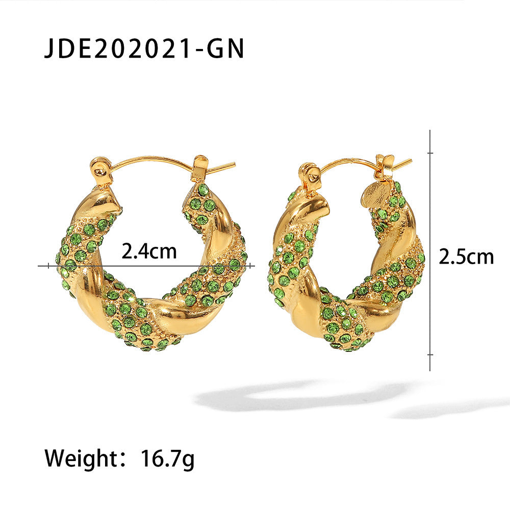 New Fashion Wild 18K Gold Plated White Square Crystal Zircon Hoop Earrings-Jewearrings