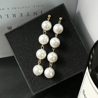 Pearl tassel long earrings-Jewearrings