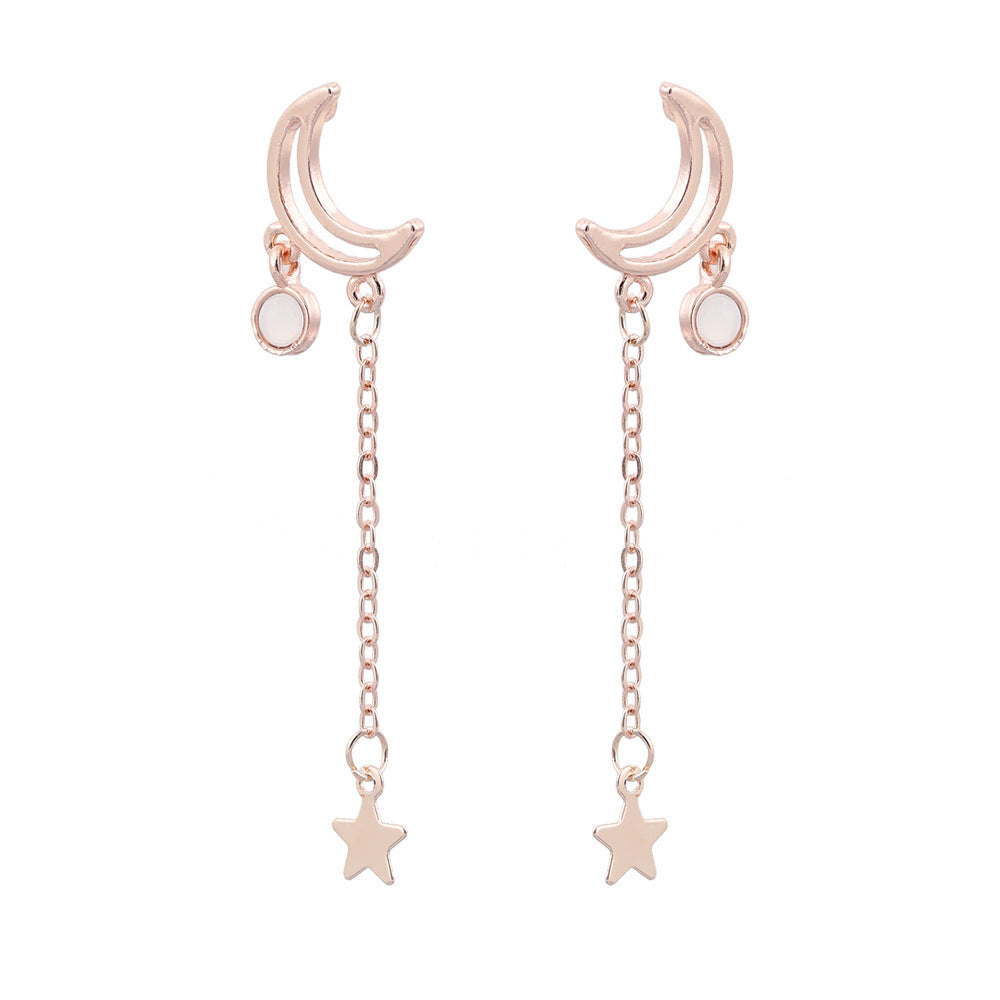 Trendy Earrings Rose Gold Lifting Star Moon-Jewearrings