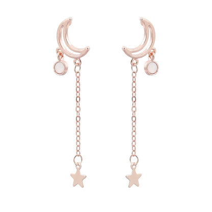 Trendy Earrings Rose Gold Lifting Star Moon-Jewearrings