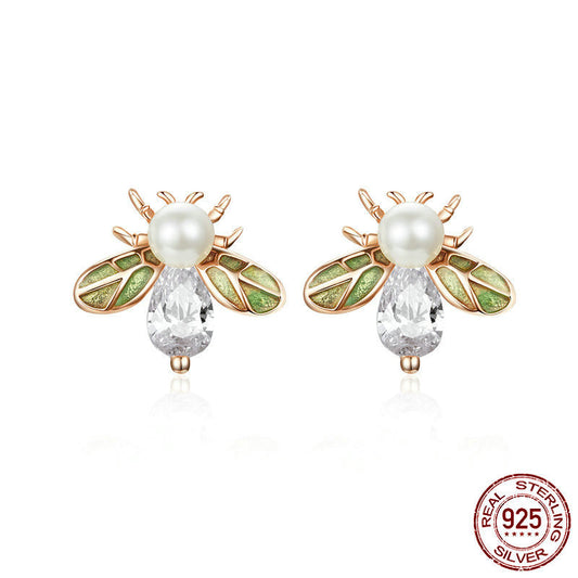 Cute Animal Little Bee 925 Sterling Silver Earrings-Jewearrings