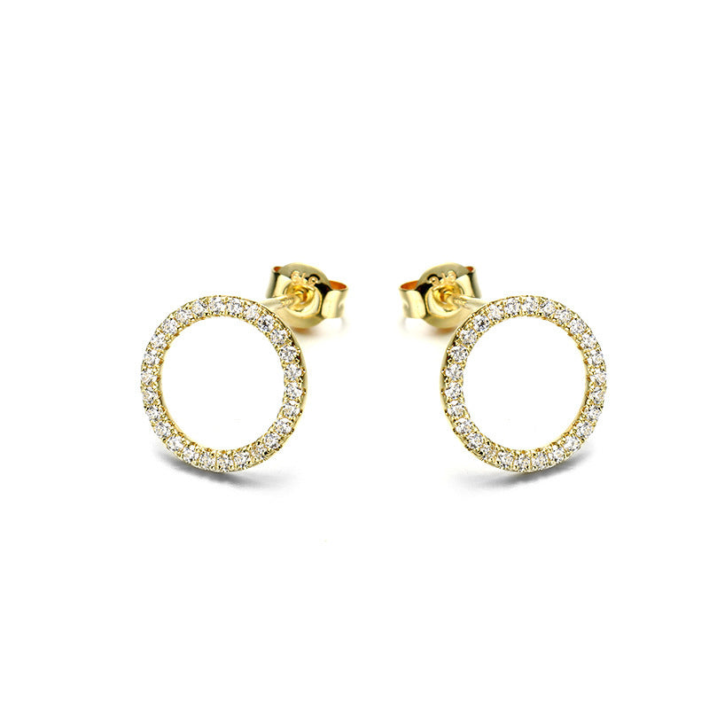 Women's Gold Zircon Ring Earrings-Jewearrings