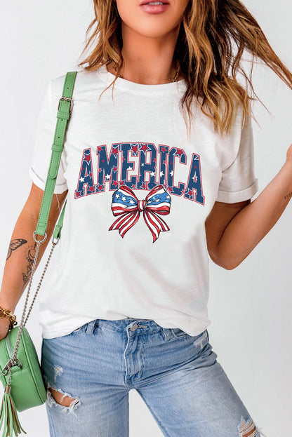 AMERICA Round Neck Short Sleeve T-Shirt-Jewearrings