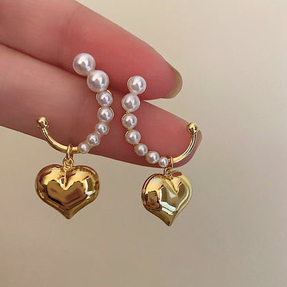 Vintage Love Pendant Pearl Earrings-Jewearrings