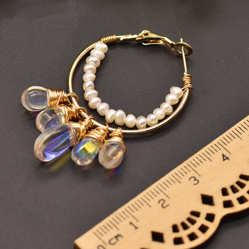 Pearl Czech crystal circle earrings-Jewearrings