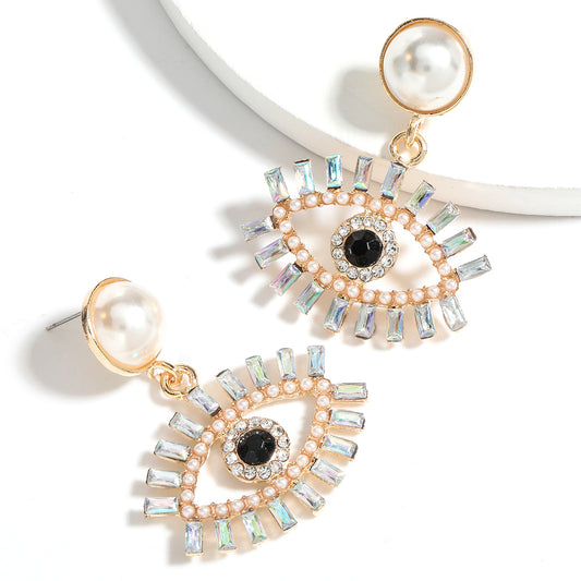 Pearl Personality Eye Earrings Female Exaggerated Retro Earrings-Jewearrings