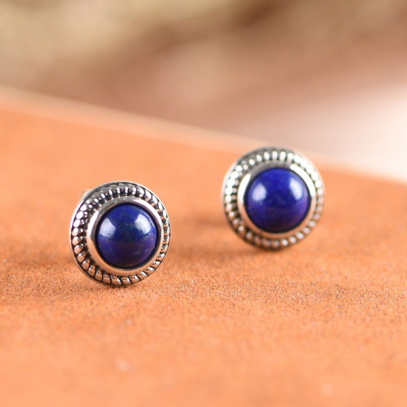 Women's Silver Stud Earrings With Lapis Lazuli-Jewearrings