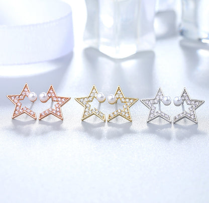 Five-pointed Star Opening 925 Sterling Silver Earrings-Jewearrings