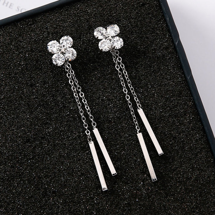 925 silver needle temperament flower long tassel earrings snowflake geometric zircon earrings-Jewearrings