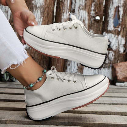 Contrast Trim Round Toe Platform Canvas Sneakers-Jewearrings