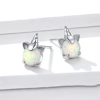 Opal unicorn s925 silver earrings-Jewearrings