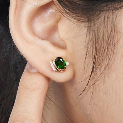 Emerald Treasure Stud Earrings Vintage Green Tourmaline Color Treasure Crystal Women's-Jewearrings