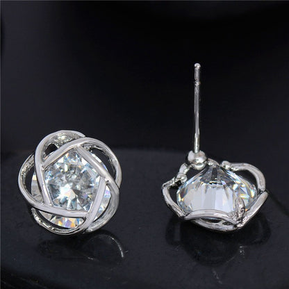 Stud earrings gold-plated openwork rose gold zircon fashion exquisite Korean earrings-Jewearrings