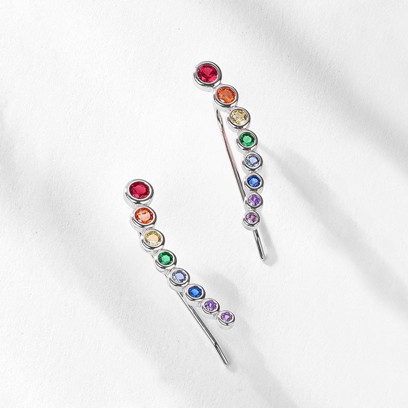 Rainbow Pop Color Zirconium Stud Earrings Female Inlaid Colored Gems Earrings Fashion Personality All-matching-Jewearrings