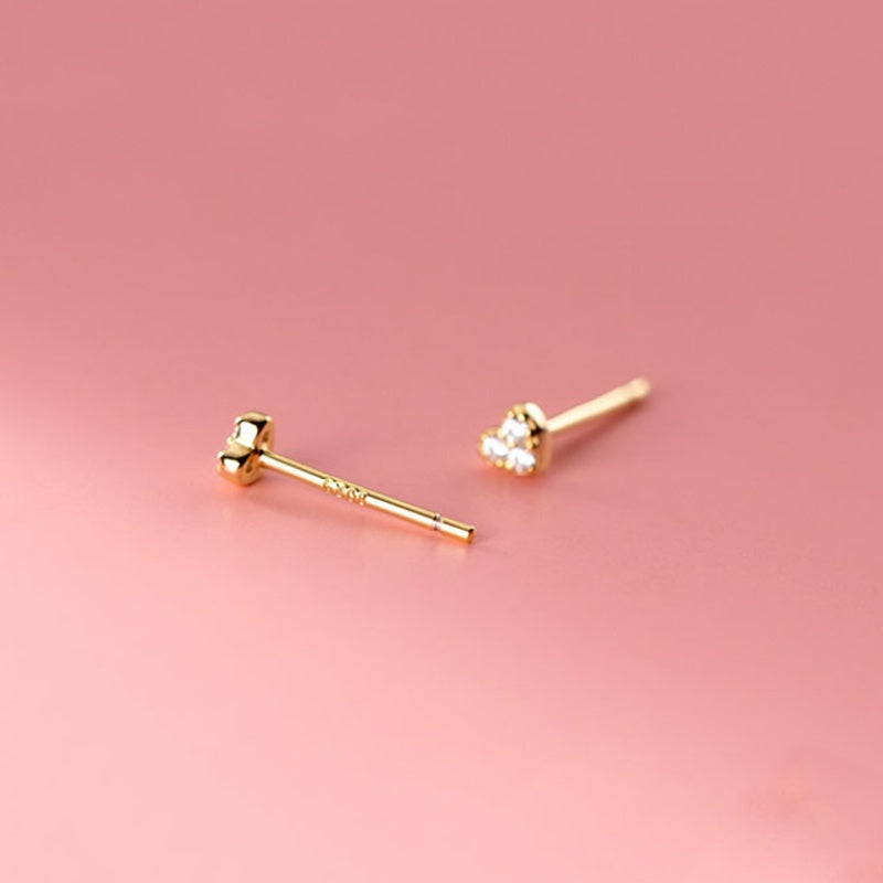 S925 Silver Stud Earrings For Women Korean Style Simple Rhinestone Graceful And Petite Love-Jewearrings