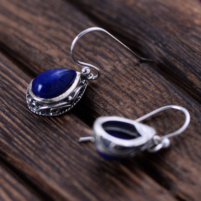 Sterling Silver Jewelry Lapis Lapis Water Drop Earrings for Women-Jewearrings