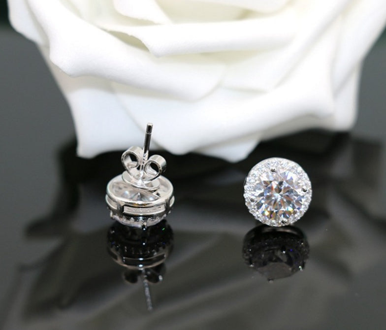 Fashion Women Girl White Rhinestone Crystal Round Metal Silver Zircon Ear Stud Earrings Patry Earring Jewelry-Jewearrings