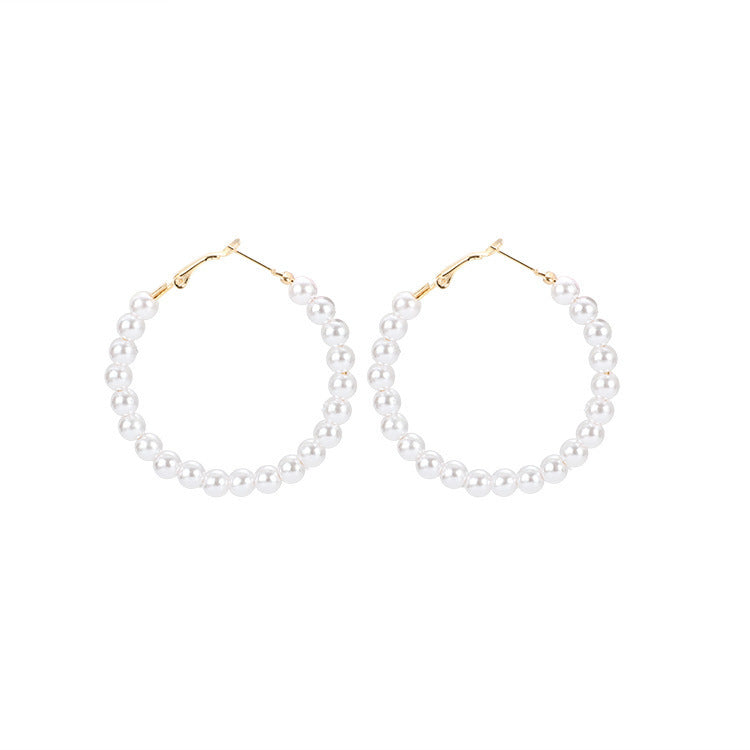 Pearl large circle earrings-Jewearrings