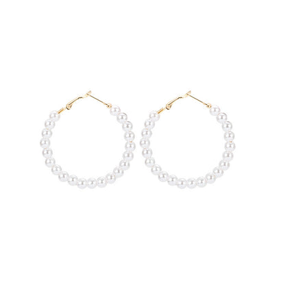 Pearl large circle earrings-Jewearrings