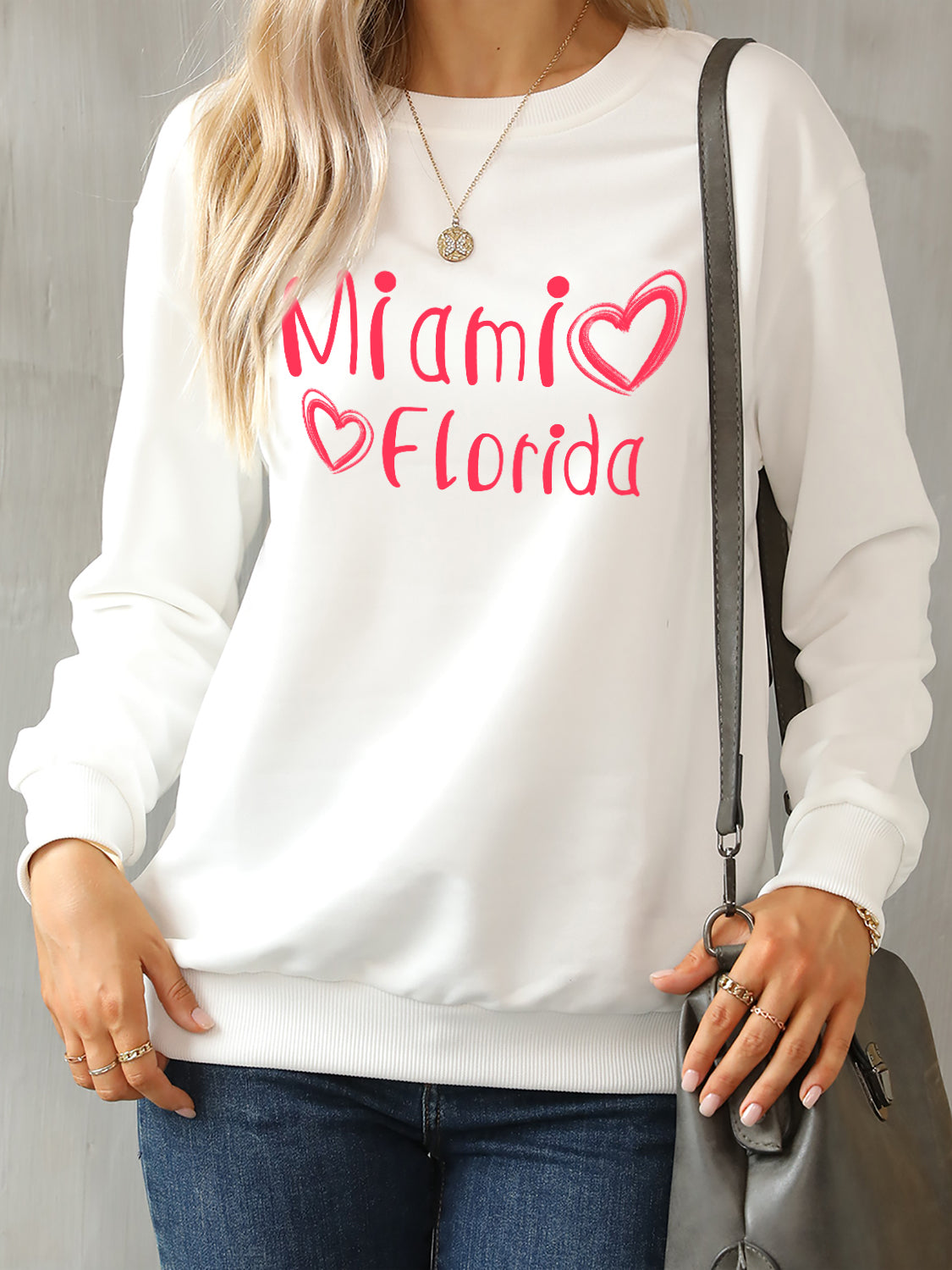 MIAMI FLORIDA Round Neck Dropped Shoulder Sweatshirt-Jewearrings