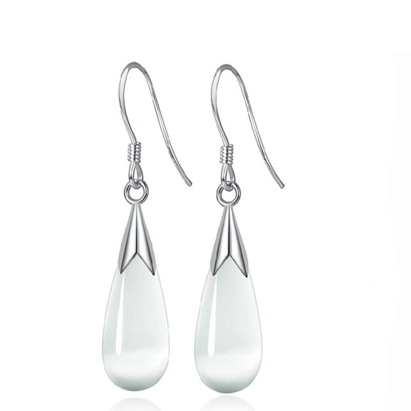 Fashion Female Opal Drop Silver Earrings-Jewearrings