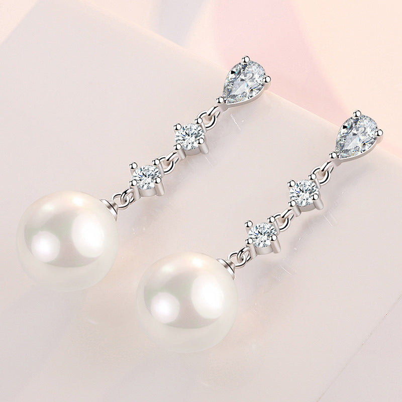 Women's Fashion Temperament Long Pearl Stud Earrings-Jewearrings