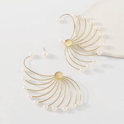 Women's Exaggerated Fan-shaped Artificial Pearl Earrings-Jewearrings